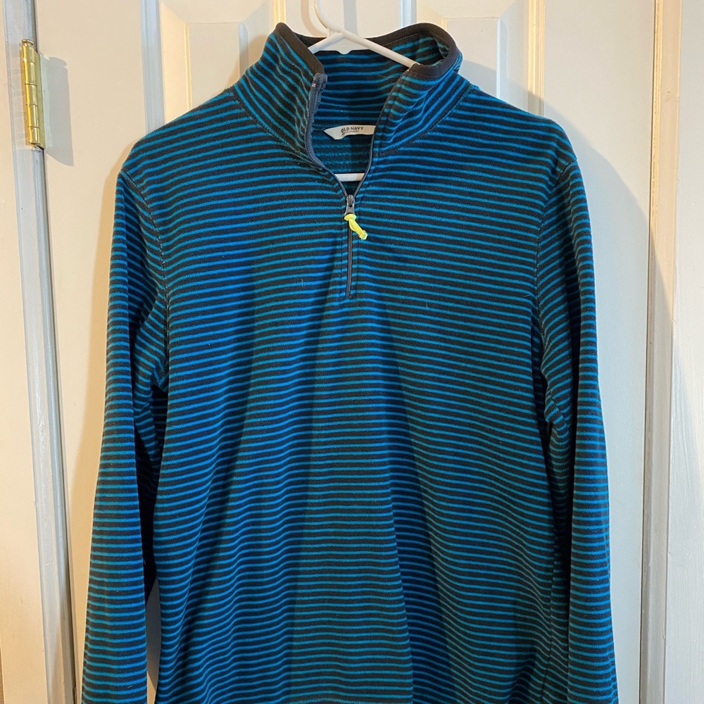 Blue striped fleece pullover